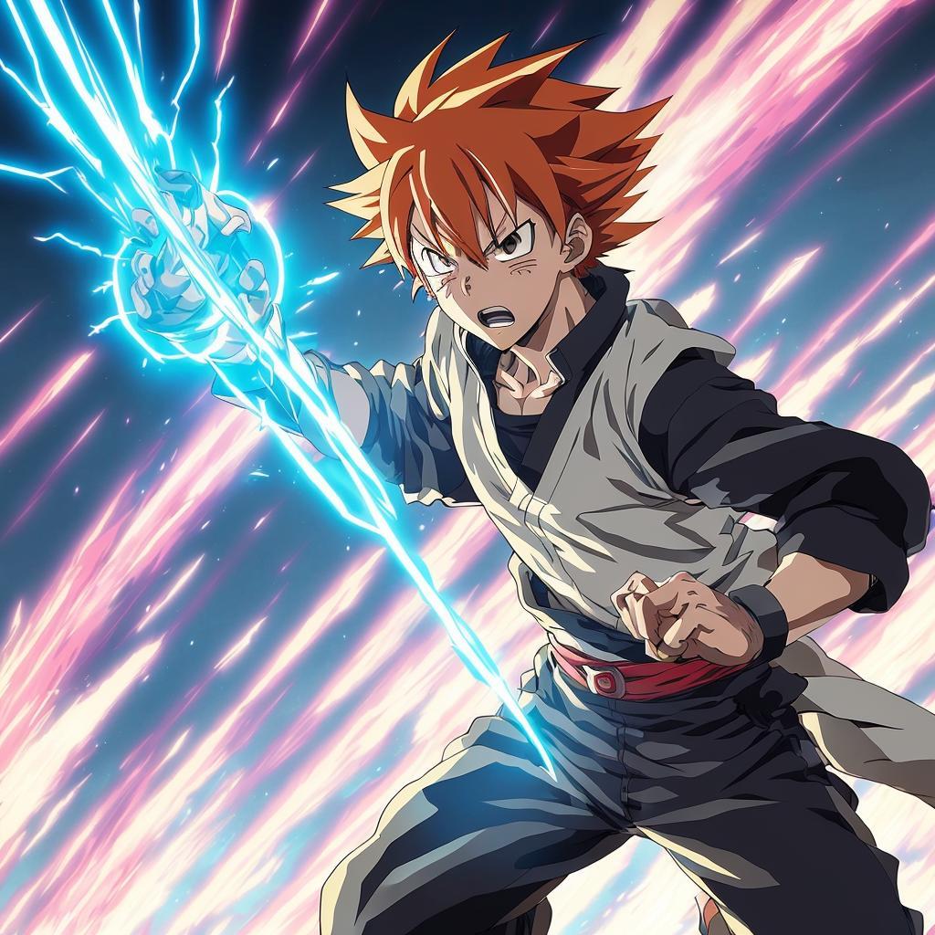 A shonen protagonist powering up for their final attack